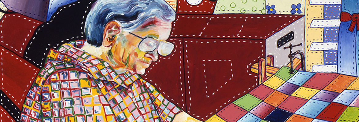 colorful art of old lady with glasses