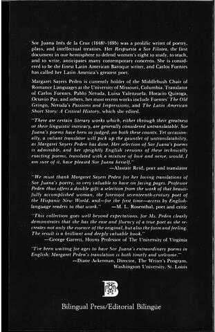 Sor Juana Ines de la Cruz Back Cover